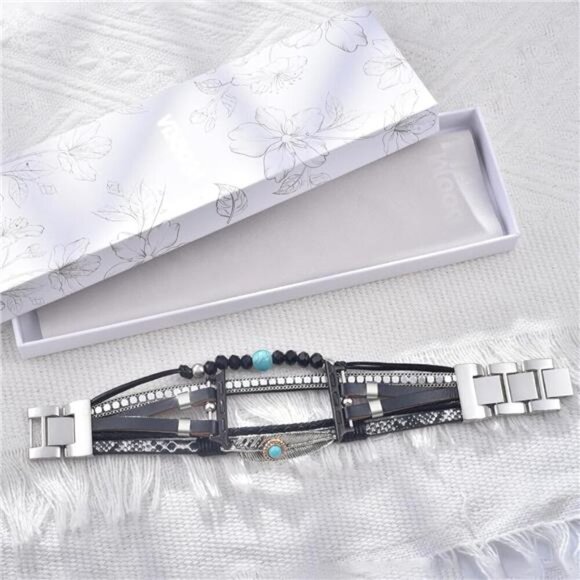 NEW Black Multilayer Beaded Apple Watch Band - Picture 4 of 6